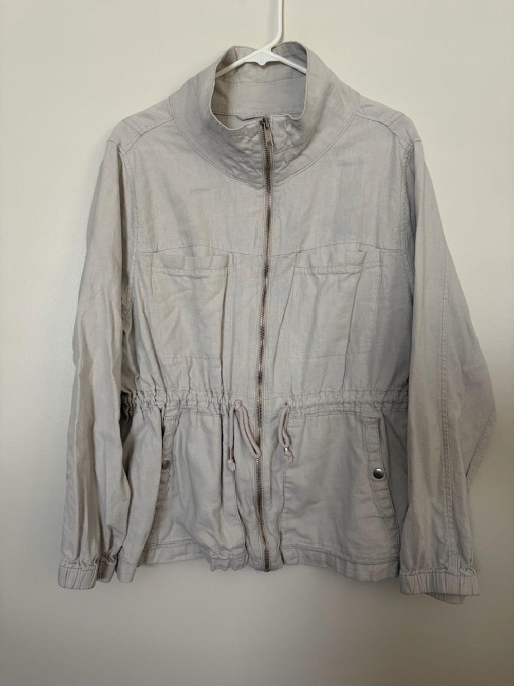 Old Navy Linen Blend Beige Lagenlook Drawstring-Waist Utility Jacket
